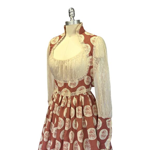 Gunne Sax Red Floral Milkmaid Maxi Dress Size 13 Calico Vintage 70s Prairie - Picture 7 of 14